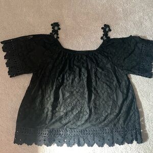 Dis Moi, stunning black Italian lace cold shoulder top, L-XL